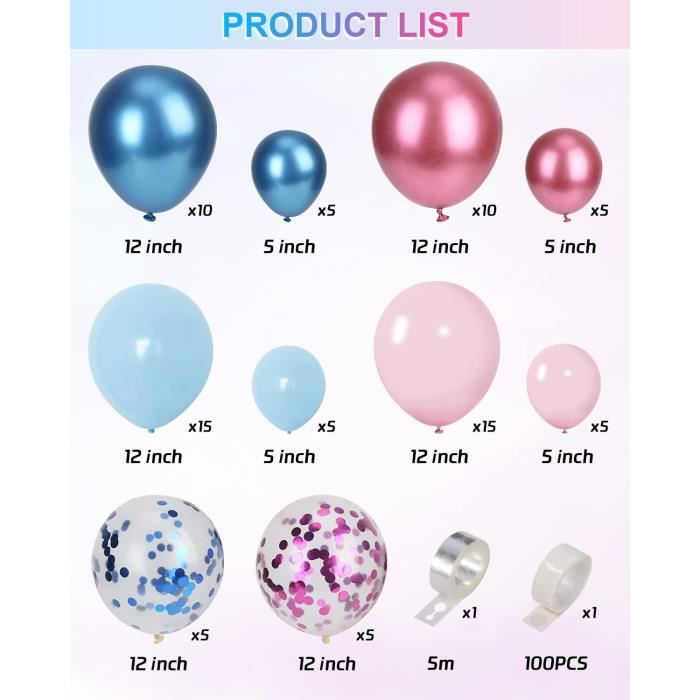 Kit arche ballon gender reveal bleu/rose 58pcs - Décoration de salle