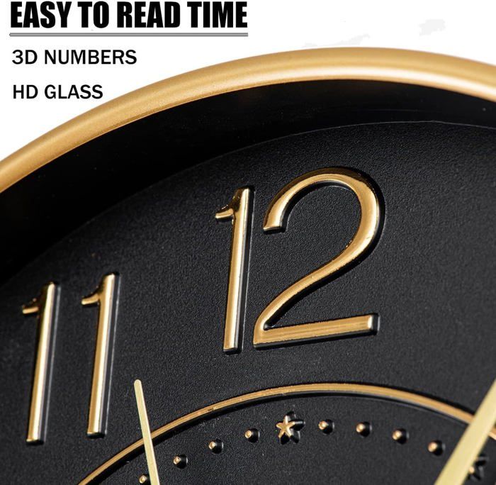 Horloge Murale Silencieuse Sans Tic-tac, 30cm Chiffres Arabes Horloge Quartz Ronde Moderne Décorative, Pour Salon Chambre Cuisine Bureau Classe - Noir