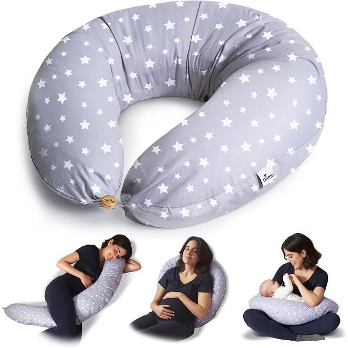 Coussin De Grossesse Et D'allaitement Pour Jumeaux - Gris, Lavable Machine, Multifonction