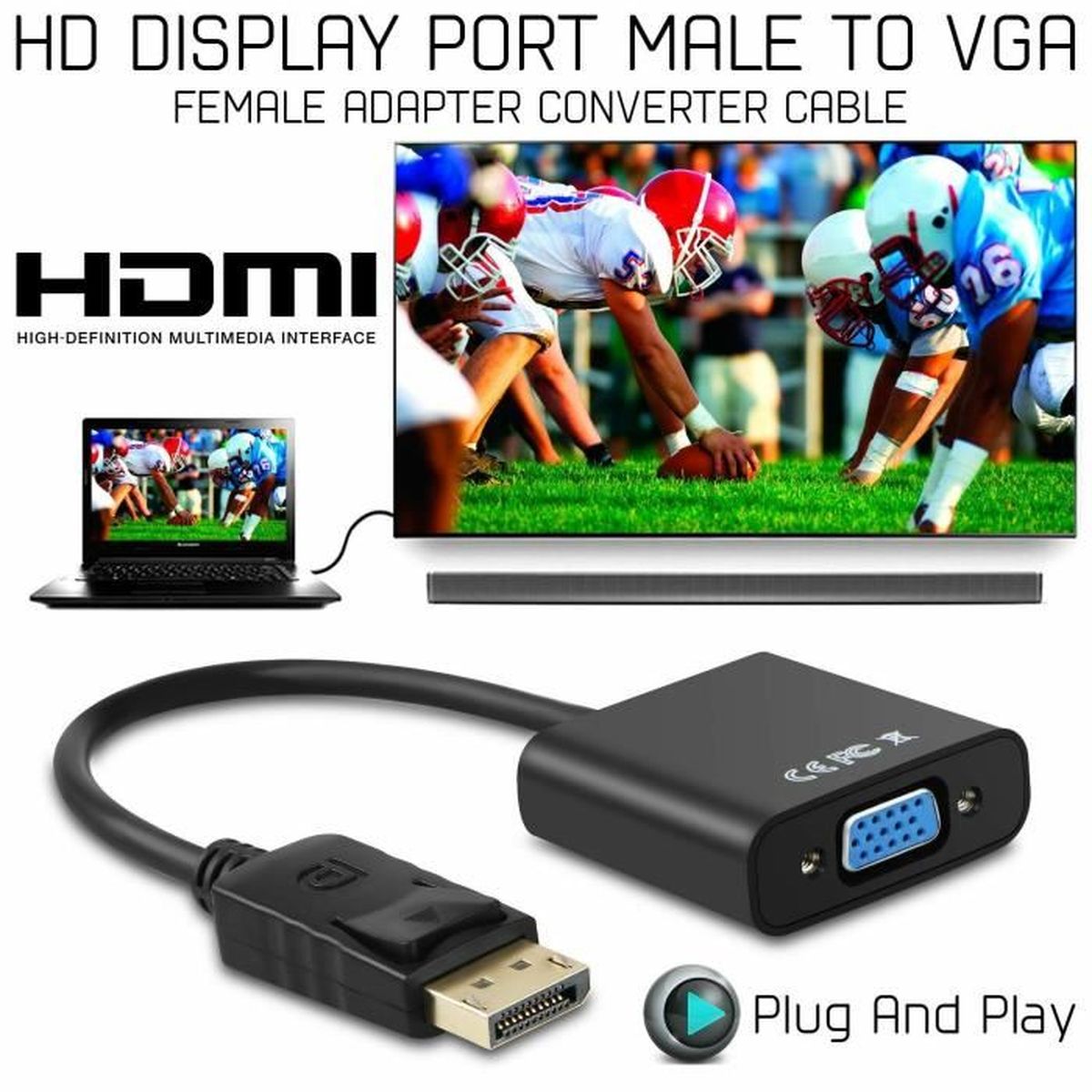 Adaptateur Vga Displayport Câble DisplayPort Vers VGA 2m Plaqué Or - Adaptateur HD Pour PC, MacBook Et écrans Cavo Dp
