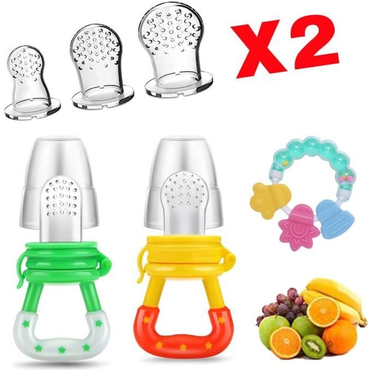 Tétine De Sevrage En Silicone Pour Bébé - 2 Tailles, Avec Couvercle, Pour Fruits Et Légumes - 2