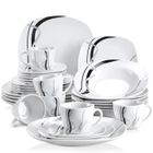 Veweet FIONA 30pcs Service de Table 6pcs Assiette Plate 9.75", Assiette à Dessert 7.5", Assiette Creuse 8.5", Tasse avec Soucoupes