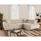 BEST MOBILIER Baoji - Canapé d'angle droit 5 places convertible avec têtières et coffre en velours côtelé - Beige