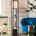 PULUOMIS Lampadaire Salon Sur Pied En Bois 3 Etagères De Stockage Ampoule Non-inclus Noir