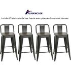 Tabourets de bar haute avec plaque d'assise et dossier noir - QUIIENCLEE - Lot de 4 - Industriel - Loft