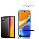 VCOMP Pour Xiaomi Redmi 9C- 9C NFC- Redmi 9 (India) 6.53": Coque Silicone Souple en Fibre de Carbone + 1 Film verre trempé couleur - NOIR