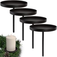 4 x Support Bougie en métal Noir, Diamètre 6,5 cm ARTECSIS / Porte bougies Chauffe-plat, Bougies LED pour Couronne de Noel
