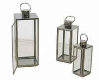 Set de 3 lanternes porte bougies decoration interieur ou e par terieur sur pied en metal et verre