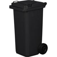 Poubelle 120L Noir à roulettes avec roues en caoutchouc pleines pour les déchets et le recyclage Tri Selectif garage Haut