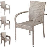 CASARIA® Ensemble de 4 chaises de jardin crèmes en polyrotin avec accoudoirs empilables structure en acier thermolaqué