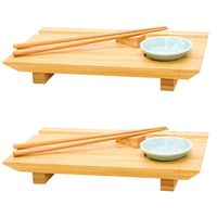2 Assiettes de Service pour Sushi - Plats en Bambou 27x16x4 Vaisselle avec Bols