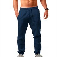 Pantalon Homme,Pantalon Coton Lin Homme Ete Léger Respirant Décontracté Sport Poches Taille Élastique pour Hommes