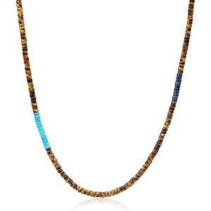 SAUTOIR ET COLLIER Collier Perles Heishi Pierre Homme Femme - J7107 - Œil de tigre marron - Turquo synthétique - Lapis lazuli