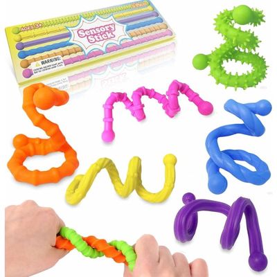 Lot De 6 Bâtons Sensoriels Texturés En Silicone – Anti-stress Pour Enfants Et Adultes – Soulage TDAH, Anxiété, Autisme – Couleurs Vives – 25 Cm