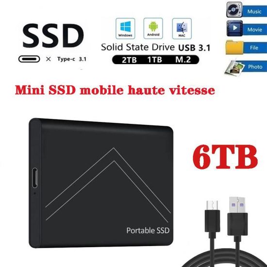 SSD Externe 6TO USB Type C SSD Disque Dur Externe Portable Flash USB C 3.1  Fonctionne pour Windows Mac OS Ordinateur PC - Cdiscount Informatique