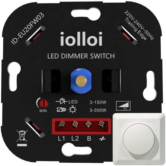 Interrupteur Variateur Dimmable - Simple Pôle/3 Voies - Pour LED, CFL 300W Et Halogène 600W - Noir