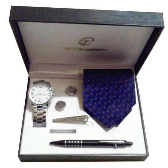 Coffret Cadeau Pour Homme : Montre, Stylo, Cravate, Pince à Cravate Et Boutons De Manchette - Neuf Sans Emballage