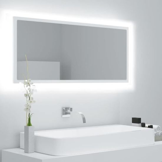 Miroir Décoratif à LED de salle de bain Blanc 100cm - Contemporain - Design - Bois massif - A suspendre