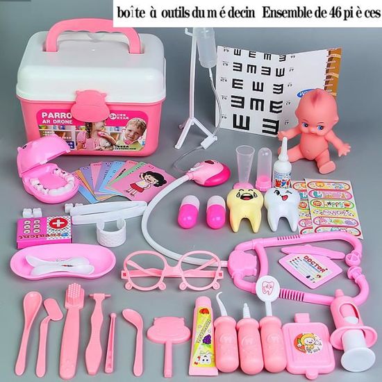 Malette Docteur Enfant Rose BUYGER - 16 Outils Avec Stéthoscope Lumineux Et Son - Jeu D'Imitation Pour Filles Et Garçons Dès 3 Ans