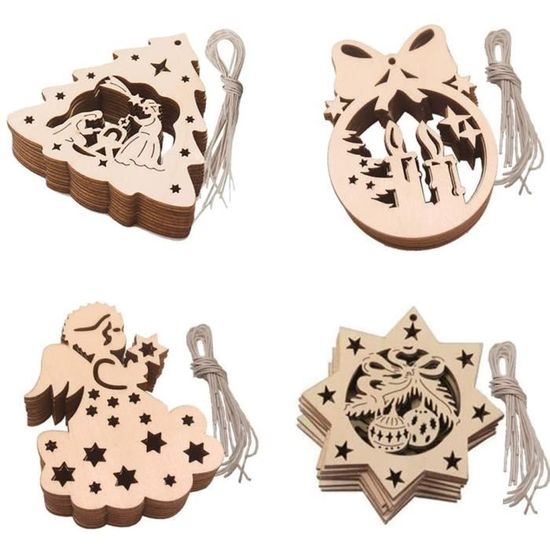 Bois Arbre De Noël Ornements,40pcs Decoration Sapin De Noel En Bois