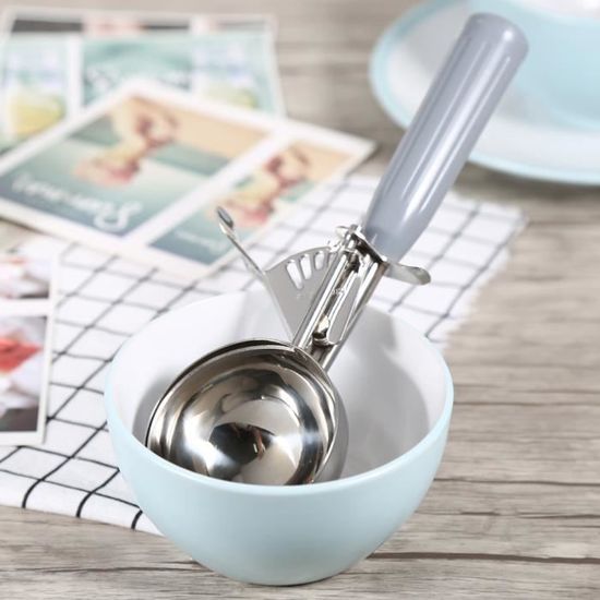 Cuillère de cuisine en acier inoxydable pour fruits, desserts, crème glacée, biscuit, melon, cuillère à soupe en silicone souple (5,2 cm