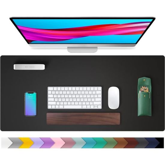 Sous-main Bureau Cuir PU 80x40cm - Antidérapant, Imperméable, Protection Contre Rayures Et Chaleur, 12 Couleurs