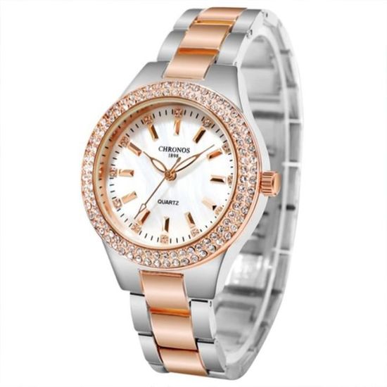 Montre Femme ROUHO En Acier Inoxydable - Cadran à Diamants, Mouvement Quartz Japonais, étanche 30m - Style Luxe & Rétro