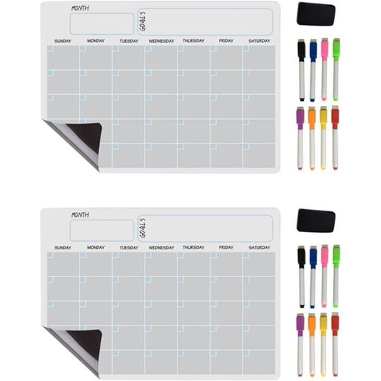 Calendrier De RéFrigéRateur EffaçAble à Sec, 14X11, Calendrier Magnetique Frigo, Comprend 4