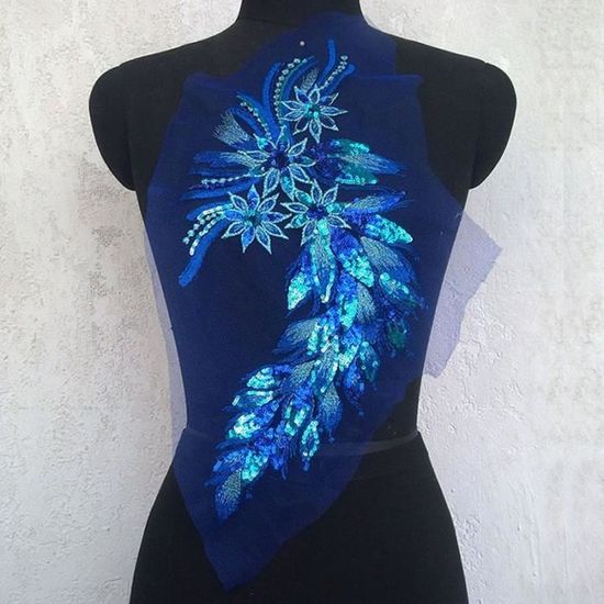 Sunmove Broderie à paillettes en dentelle à coudre sur col de fleur pour robe de mariée et loisirs créatifs (Bouteille