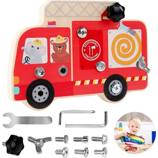 Zoelele Jouet Montessori Planche à Vis Camion Pompiers - Éducatif Bois Pour Enfants 3-6 Ans
