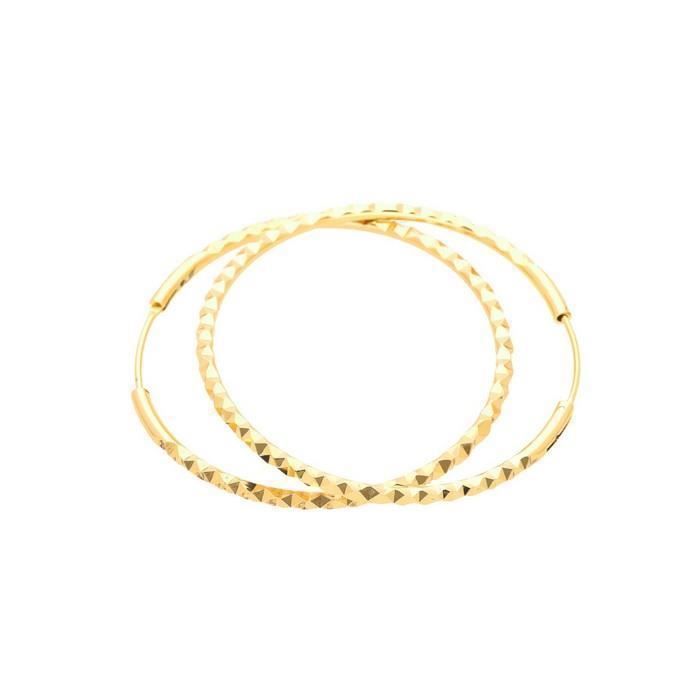 Boucles d’Oreille Créoles Jonc Ciselé 4 cm Plaqué Or Jaune 750/1000