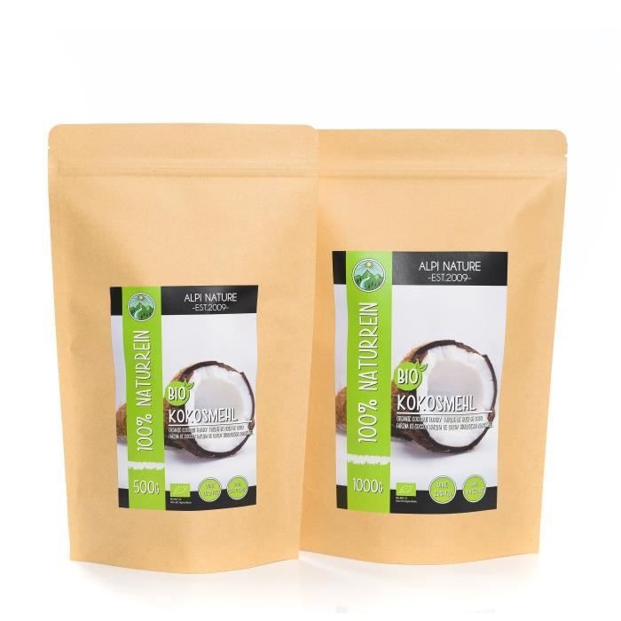 Farine de noix de coco biologique (500g), qualité alimentaire crue issue de culture biologique contrôlée, sans gluten, sans lactose
