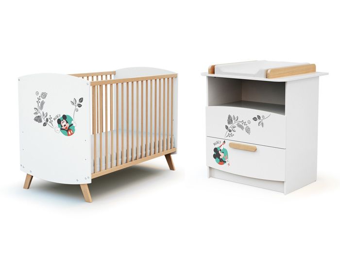 AT4 - Duo Lit et Commode DISNEY Doodle Zoo Mickey Blanc et Hêtre