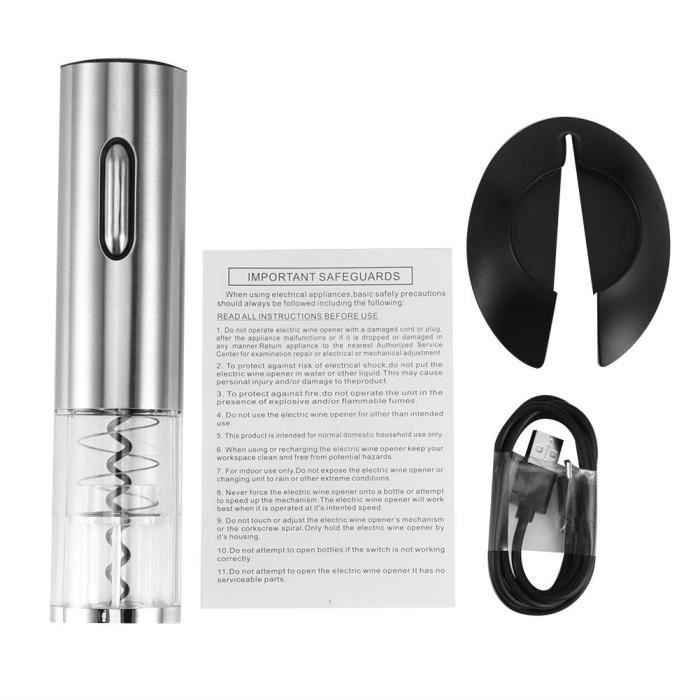 Lanqi- Tire-bouchon Acier inoxydable Ouvre-bouteille électrique USB Ouvre-bouteille automatique EU Plug Silver
