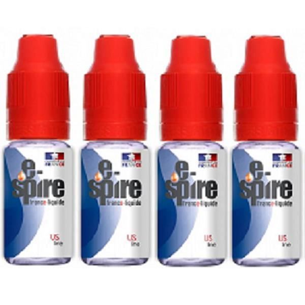 E-SPIRE PACK DE 4 E-Liquide DE 10 ml-Saveurs Us Line (goût tabac blond américain ) Pour Cigarette Electronique Toutes marques-sans n