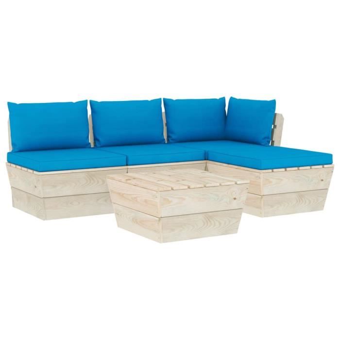 #96129 Salon de jardin palette 5 pcs Professionnel - Ensemble Table et Chaise de Jardin avec coussins Épicéa imprégné Parfait