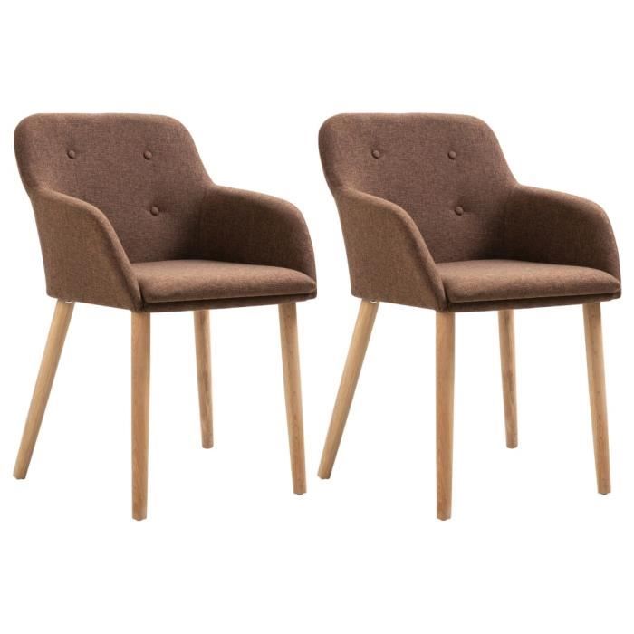 Furniture® Lot de 2 Chaise de salle à manger Design Moderne - Fauteuil Siège de Salon - Marron Tissu et chêne massif ☺43554