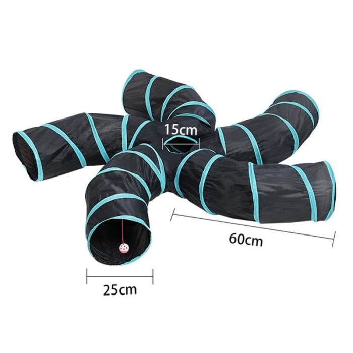Tunnel de jeu pliable pour chat et lapin, type S, 5 trous, couleur bleue et noire, jouet pour chaton-Bleu