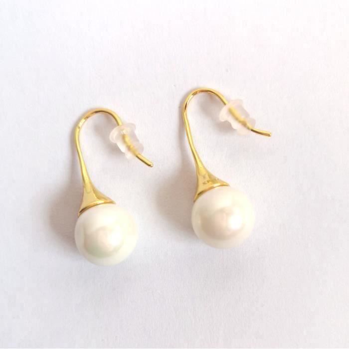BK Boucles d oreilles perles Plaqué or 18 carats Nacre Perle Élégant Minimaliste Engagement Femme Cadeau Accessoires