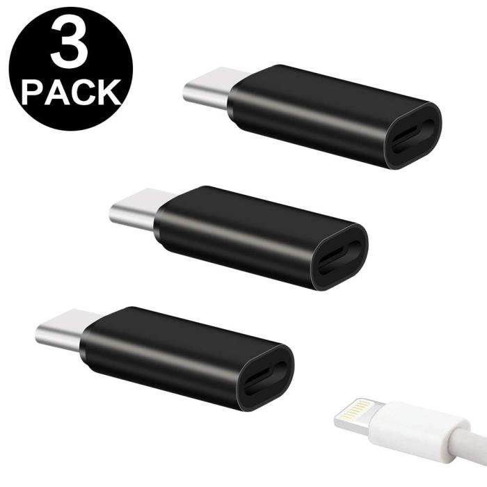 Accessoires Téléphone,Adaptateur Usb type c vers Lightning en métal,3 pièces,convertisseur Usb vers Ios,pour Samsung - Type Black