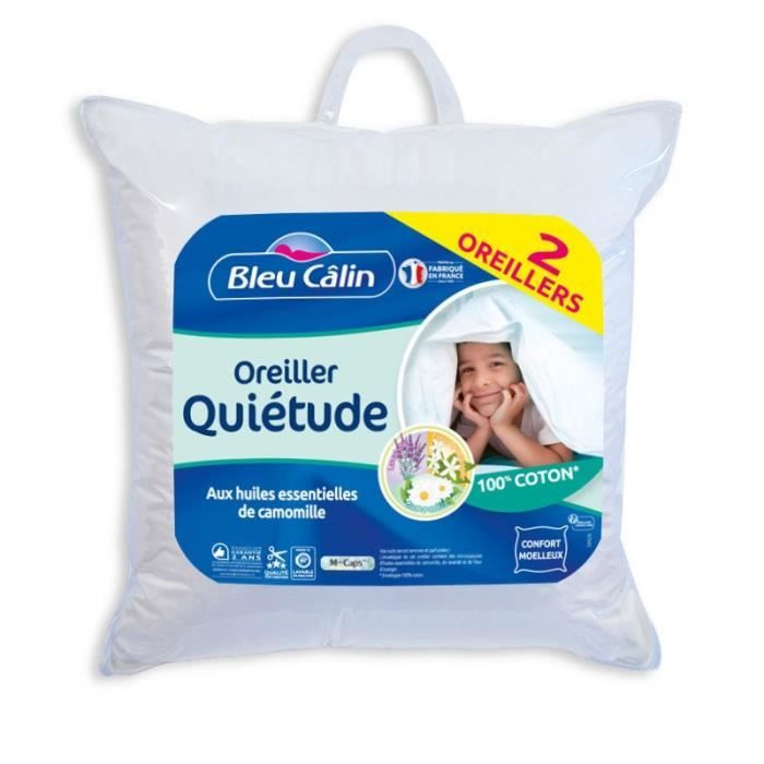 BLEU CALIN Lot de 2 oreillers m-Caps Quietude - 100% coton - 60 x 60 cm