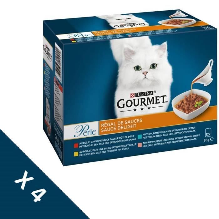 [Lot de 4 / 12x85g] GOURMET Perle Régal de Sauces - Sachets fraîcheur - Pour chat adulte - 4 boîtes de 12 x 85 g