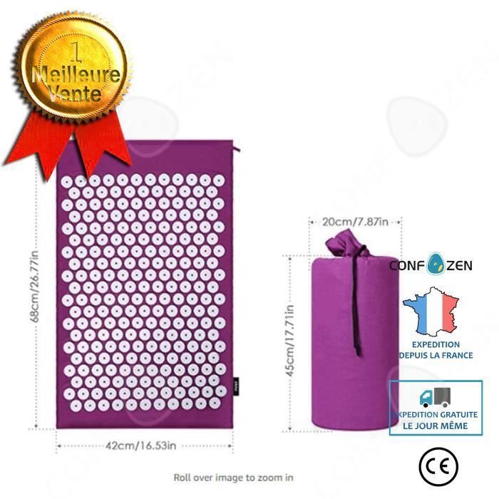CONFO® tapis d'acupression yoga massage anti douleurs corporelles thérapie pieds exercices Violet 68 × 42 cm avec sac de rangement p