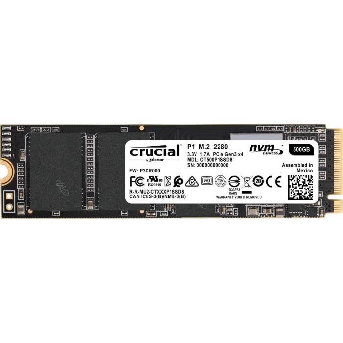 Crucial P1 CT500P1SSD8 SSD Interne 500Go (3D NAND, NVMe, PCIe, M.2)