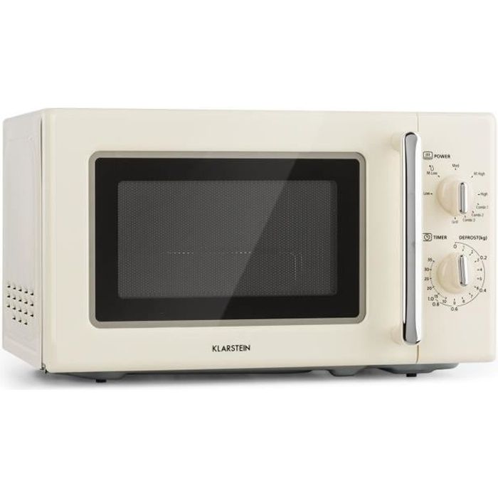 Klarstein Caroline - Four micro-ondes 20Ll 700 - 1000 W Ø25,6cm - Look rétro - crème