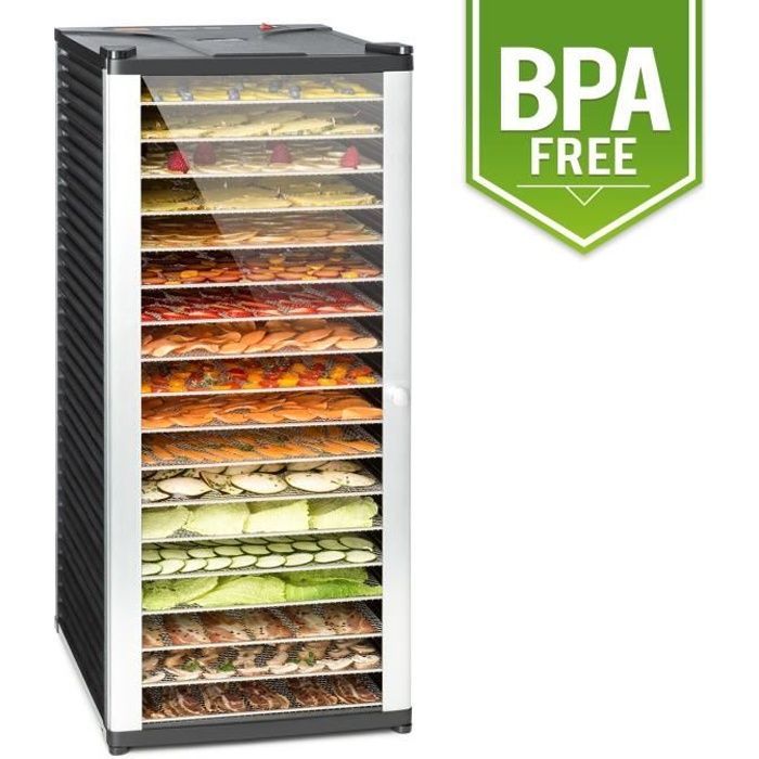 Klarstein Fruit Jerky 18 Déshydrateur alimentaire (1000W , chaleur tournante, 18 étages de séchage , fenêtre de vision) - acier noir