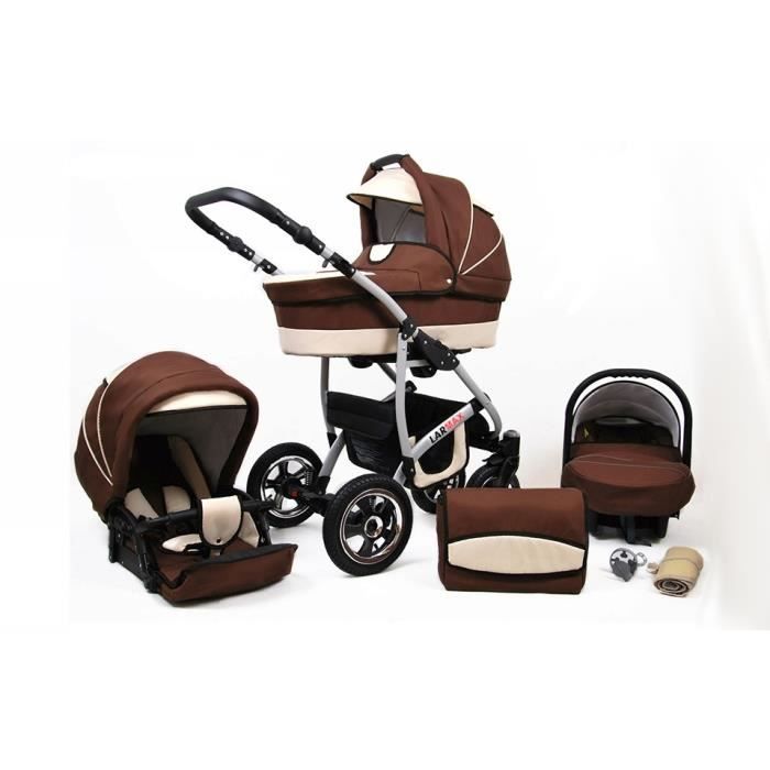 Lux4kids Poussette combinée Landau roues pivotantes Poussette Canne Nacelle Accessoires Larmax chocolat & crème Siège auto 4en1