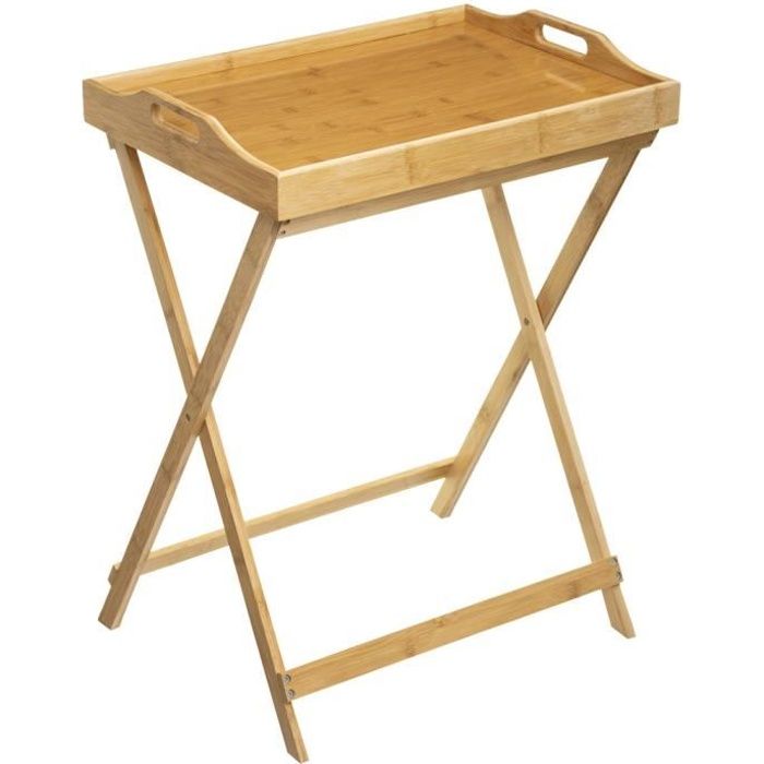 Table d'appoint pliante en bambou avec plateau amovible