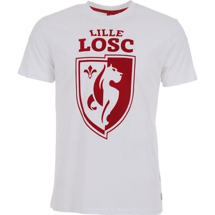 Tee-Shirt Big Logo Flock Lille - Licence Officielle LOSC - Blanc.