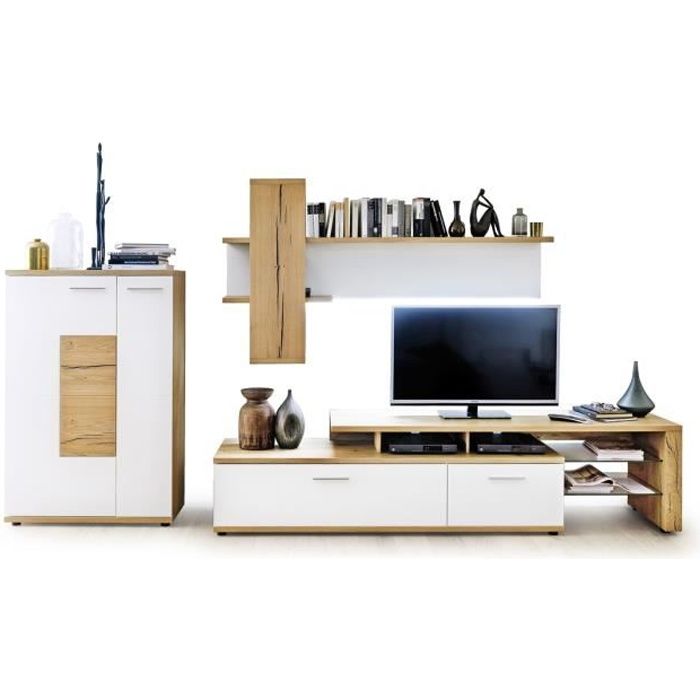 Ensemble Meuble en chene crack coloris laque blanc mat